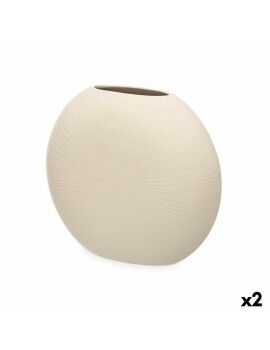 Vaso Bege Cerâmica 36 x 34 x 16 cm (2 Unidades) Circular