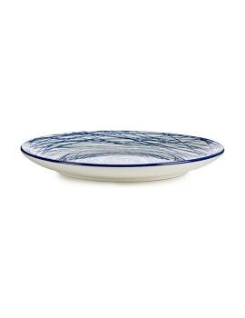 Prato de Jantar Riscas Azul Branco Porcelana 24 x 2,8 x 24 cm (6 Unidades)