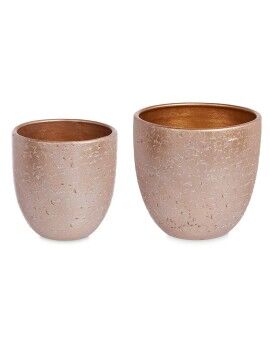 Conjunto de Vasos Ø 20 cm Ø 25 cm 2 Peças Pérola Dourado Cerâmica