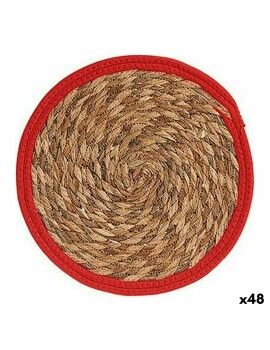 Salvamantel Natural Rojo Fibra natural (30 x 1 x 30 cm) (48 Unidades)