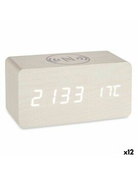 Relógio Digital de Mesa Branco PVC Madeira MDF (15 x 7,5 x 7 cm) (12 Unidades)