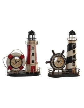 Reloj de Mesa DKD Home Decor 25.5 x 14 x 32.5 cm Rojo Negro Metal Vintage Faro (2 Unidades)