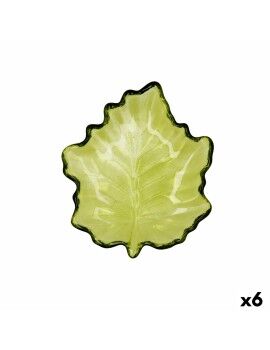 bandeja de aperitivos Quid Folha Verde Vidro (14 x 14,5 cm) (Pack 6x)