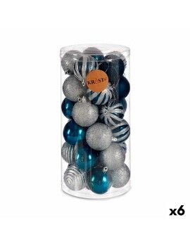 Conjunto de bolas de Natal Azul Prateado Plástico Ø 6 cm (6 Unidades)