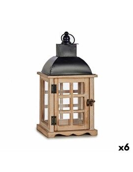 Farol Negro Metal Madera Marrón (14 x 40 x 20 cm) (6 Unidades)