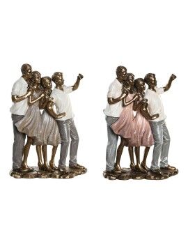 Figura Decorativa DKD Home Decor 18 x 10 x 25 cm Cor de Rosa Dourado Branco Família (2 Unidades)
