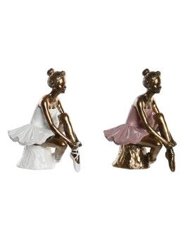 Figura Decorativa DKD Home Decor 12 x 9,5 x 15,5 cm Cor de Rosa Branco Bailarina Ballet (2 Unidades)