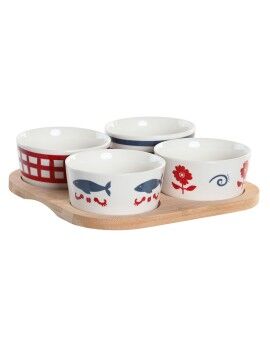 Set de Aperitivo DKD Home Decor 19,7 x 19,7 x 1 cm Natural Rojo Azul Blanco Gres Mediterráneo Casas