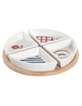 Set de Aperitivo DKD Home Decor 21,5 x 21,5 x 1 cm Rojo Azul Blanco Gres Mediterráneo Casas