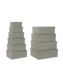 Set de Cajas Organizadoras Apilables DKD Home Decor Topos Gris Blanco Cartón (43,5 x 33,5 x 15,5 cm)