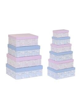 Conjunto de Caixas de Organização Empilháveis DKD Home Decor Azul Cor de Rosa Cartão (43,5 x 33,5...