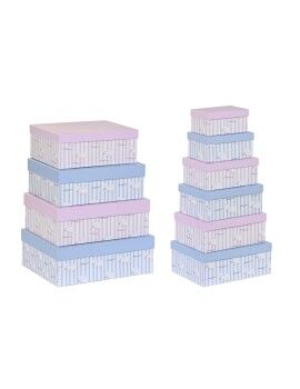 Set de Cajas Organizadoras Apilables DKD Home Decor Azul Rosa Cartón (43,5 x 33,5 x 15,5 cm)