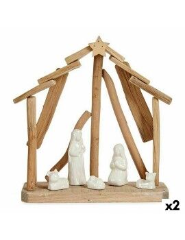 Belén de Navidad Cerámica Marrón Blanco 2 Unidades 25 x 28 x 10 cm Natural Madera (2 Unidades)