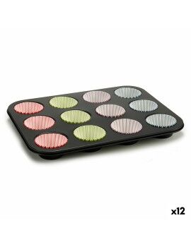 Moldes para Magdalenas Multicolor Bandeja para Horno (7 x 7 x 3 cm) (35 x 3 x 26,5 cm) (12 Unidades)