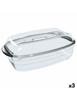 Fuente de Cocina Ô Cuisine Rectangular Con Tapa 1,6 L 2,9 L Transparente Vidrio (3 Unidades)