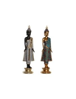 Figura Decorativa DKD Home Decor 11,5 x 10 x 43,5 cm Dourado Castanho Buda Turquesa Oriental (2...