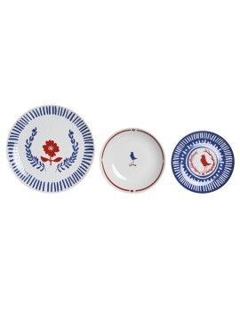 Set de Vajilla DKD Home Decor Porcelana Rojo Azul Blanco 27 x 27 x 3 cm 18 Piezas