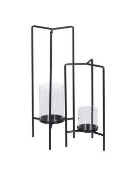 Portavelas 18,5 x 16,5 x 50 cm Cristal Negro Metal (2 Unidades)