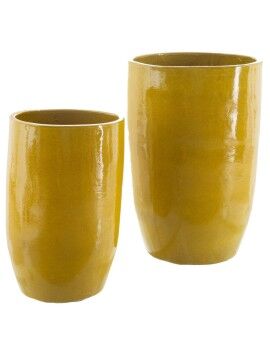 Vaso 52 x 52 x 80 cm Cerâmica Amarelo (2 Unidades)