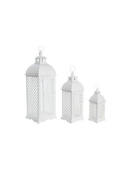 Farolas DKD Home Decor 24 x 24 x 74 cm Acabado envejecido Cristal Metal Blanco Árabe