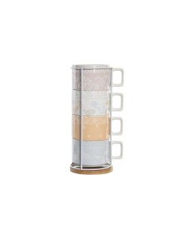 Juego de Tazas de Café DKD Home Decor Amarillo Azul Blanco Rojo Metal Bambú Dolomita 260 ml 4 Piezas