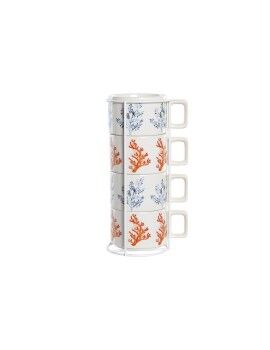 Juego de Tazas de Café DKD Home Decor Azul Fucsia Metal Dolomita Coral 260 ml 4 Piezas