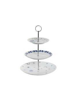 Frutero DKD Home Decor 27 x 27 x 34 cm Porcelana Azul Metal Blanco