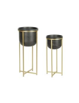 Conjunto de vasos DKD Home Decor 28,5 x 28,5 x 65,5 cm 28 x 28 x 65 cm Preto Dourado Metal