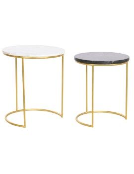 Conjunto de 2 mesas DKD Home Decor Branco Preto Dourado 40 x 40 x 46,5 cm