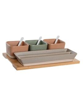 Set de Aperitivo DKD Home Decor 26 x 9 x 4 cm Porcelana Multicolor Bambú 8 Piezas Escandinavo