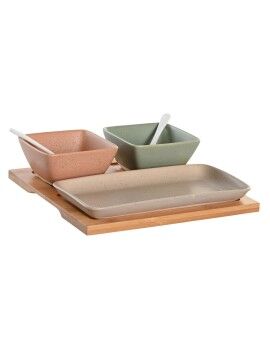 Set de Aperitivo DKD Home Decor 24 x 23,5 x 1,5 cm Porcelana Multicolor Bambú 6 Piezas Escandinavo