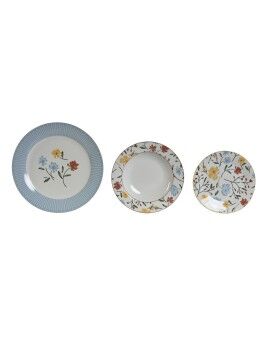 Vajilla DKD Home Decor Floral Porcelana Azul Blanco 27 x 27 x 3 cm 18 Piezas