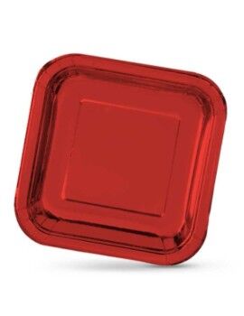 Set de Platos Algon Cuadrado Cartón Desechables 23 x 23 x 1,5 cm Rojo 10 Unidades