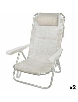 Cadeira Dobrável com Apoio para a Cabeça Aktive Ibiza Bege 48 x 84 x 46 cm (2 Unidades)