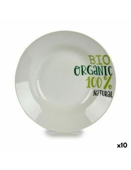 Plato Hondo Organic Blanco Verde Ø 20,6 cm Porcelana (10 Unidades)