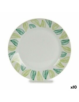 Plato de Postre Hojas Blanco Verde Ø 19 cm Porcelana (10 Unidades)