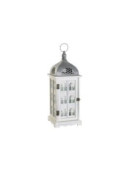 Farol DKD Home Decor Acabado envejecido Blanco Gris Madera Cristal Mediterráneo 19 x 19 x 51 cm