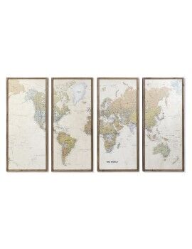 Conjunto de 4 quadros DKD Home Decor Mapa do Mundo Vintage Loft 200 x 3,5 x 120 cm