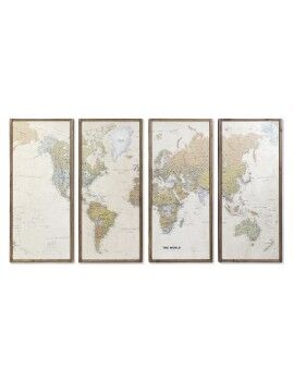 Juego de 4 cuadros DKD Home Decor Mapamundi Vintage Loft 200 x 3,5 x 120 cm