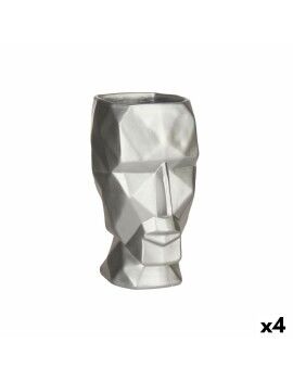 Vaso 3D Face Prateado Poliresina 12 x 24,5 x 16 cm (4 Unidades)