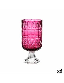 Vaso Lapidado Rosa-escuro Cristal 13 x 26,5 x 13 cm (6 Unidades)