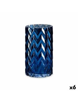 Jarrón Tallado Espiga Azul Cristal 11,3 x 19,5 x 11,3 cm (6 Unidades)