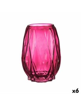 Vaso Lapidado Losangos Cor de Rosa Cristal 13,5 x 19 x 13,5 cm (6 Unidades)