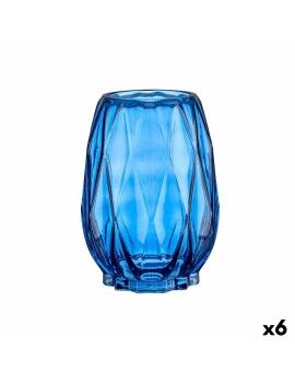 Vaso Lapidado Losangos Azul Cristal 13,5 x 19 x 13,5 cm (6 Unidades)