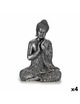 Figura Decorativa Buda Sentado Plateado 22 x 33 x 18 cm (4 Unidades)