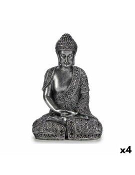 Figura Decorativa Buda Sentado Plateado 17 x 32,5 x 22 cm (4 Unidades)