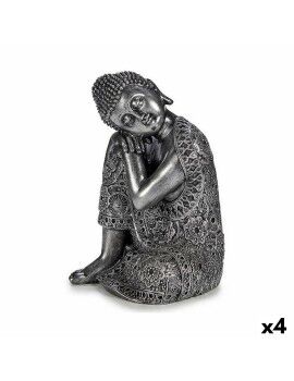 Figura Decorativa Buda Sentado Prateado 20 x 30 x 20 cm (4 Unidades)