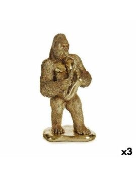 Figura Decorativa Gorila Saxofón Dorado 18,5 x 38,8 x 22 cm (3 Unidades)