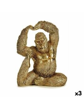 Figura Decorativa Yoga Gorila Dourado 14 x 30 x 25,5 cm (3 Unidades)