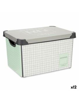 Caja de Almacenaje con Tapa Home Cuadriculado Gris Plástico 17 L 28 x 22 x 37 cm (12 Unidades)